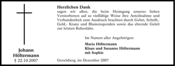 Traueranzeige von Johann Höltermann von Tageszeitung