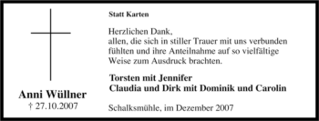 Traueranzeige von Anni Wüllner von Tageszeitung