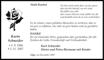 Traueranzeige von Karin Schneider von Tageszeitung