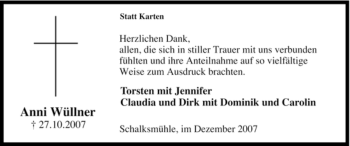 Traueranzeige von Anni Wüllner von Tageszeitung