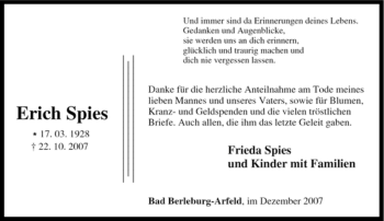 Traueranzeige von Erich Spies von Tageszeitung