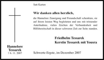Traueranzeige von Hannelore Tessarek von Tageszeitung