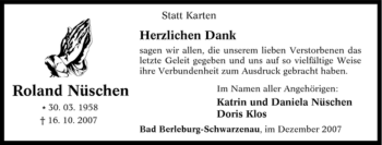 Traueranzeige von Roland Nüschen von Tageszeitung