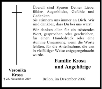 Traueranzeige von Veronika Krosa von Tageszeitung