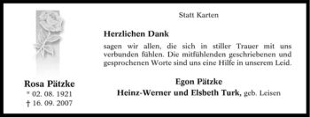 Traueranzeige von Rosa Pätzke von Tageszeitung