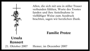 Traueranzeige von Ursula Rennert von Tageszeitung