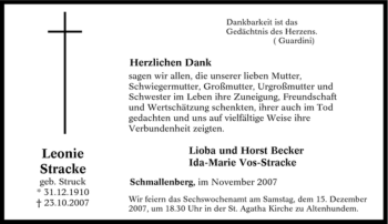 Traueranzeige von Leonie Stracke von Tageszeitung