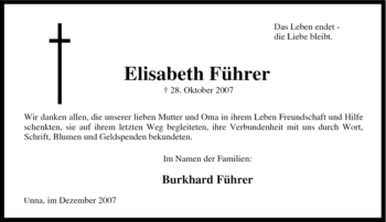 Traueranzeige von Elisabeth Führer von Tageszeitung