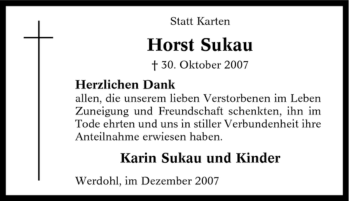 Traueranzeige von Horst Sukau von Tageszeitung