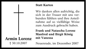 Traueranzeige von Armin Lorenz von Tageszeitung