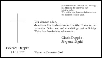 Traueranzeige von Eckhard Duppke von Tageszeitung