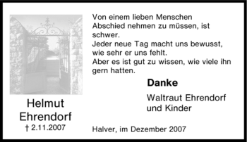 Traueranzeige von Helmut Ehrendorf von Tageszeitung