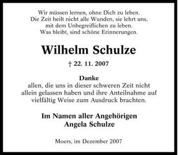 Traueranzeige von Wilhelm Schulze von Tageszeitung