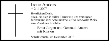 Traueranzeige von Irene Anders von Tageszeitung