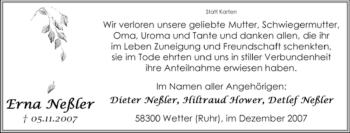 Traueranzeige von Erna Neßler von Tageszeitung