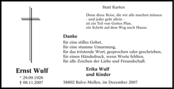 Traueranzeige von Ernst Wulf von Tageszeitung
