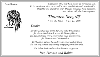 Traueranzeige von Thorsten Seegräf von Tageszeitung