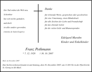 Traueranzeige von Franz Pothmann von Tageszeitung