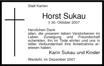 Traueranzeige von Horst Sukau von Tageszeitung