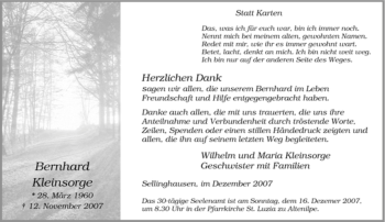 Traueranzeige von Bernhard Kleinsorge von Tageszeitung