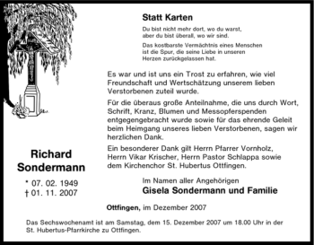 Traueranzeige von Richard Sondermann von Tageszeitung