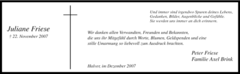 Traueranzeige von Juliane Friese von Tageszeitung