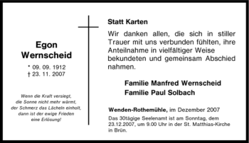 Traueranzeige von Egon Wernscheid von Tageszeitung