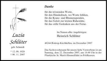 Traueranzeige von Luzia Schlüter von Tageszeitung