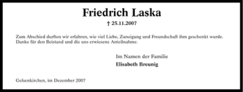 Traueranzeige von Friedrich Laska von Tageszeitung