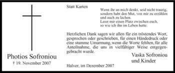 Traueranzeige von Photios Sofroniou von Tageszeitung