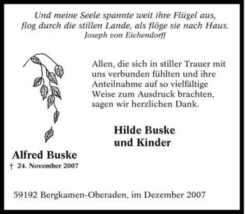 Traueranzeige von Alfred Buske von Tageszeitung