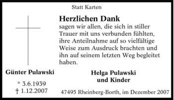 Traueranzeige von Günter Pulawski von Tageszeitung
