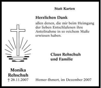 Traueranzeige von Monika Rehschuh von Tageszeitung
