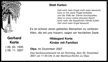 Traueranzeige von Gerhard Korte von Tageszeitung