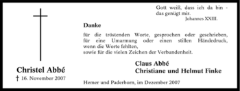 Traueranzeige von Christel Abbé von Tageszeitung