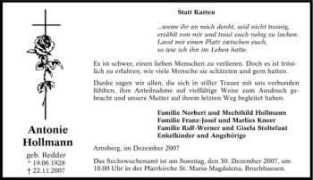 Traueranzeige von Antonie Hollmann von Tageszeitung