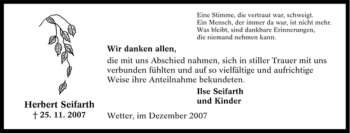 Traueranzeige von Herbert Seifarth von Tageszeitung