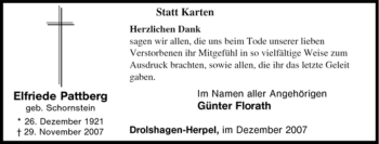 Traueranzeige von Elfriede Pattberg von Tageszeitung