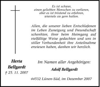 Traueranzeige von Herta Bellgardt von Tageszeitung