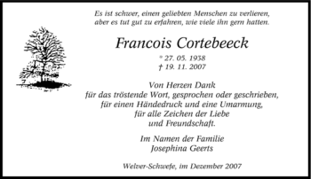 Traueranzeige von Francois Cortebeeck von Tageszeitung