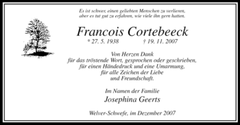 Traueranzeige von Francois Cortebeeck von Tageszeitung