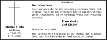 Traueranzeige von Johanna Gerke von Tageszeitung