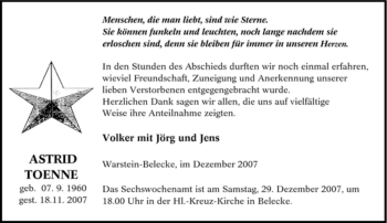 Traueranzeige von Astrid Toenne von Tageszeitung
