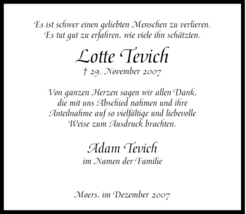 Traueranzeige von Lotte Tevich von Tageszeitung