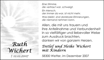 Traueranzeige von Ruth Wichert von Tageszeitung