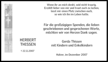 Traueranzeige von Herbert Thissen von Tageszeitung