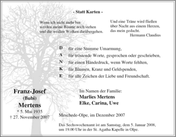 Traueranzeige von Franz-Josef Mertens von Tageszeitung