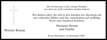 Traueranzeige von Werner Bronst von Tageszeitung
