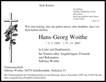 Traueranzeige von Hans-Georg Woithe von Tageszeitung