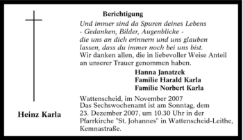 Traueranzeige von Heinz Karla von Tageszeitung